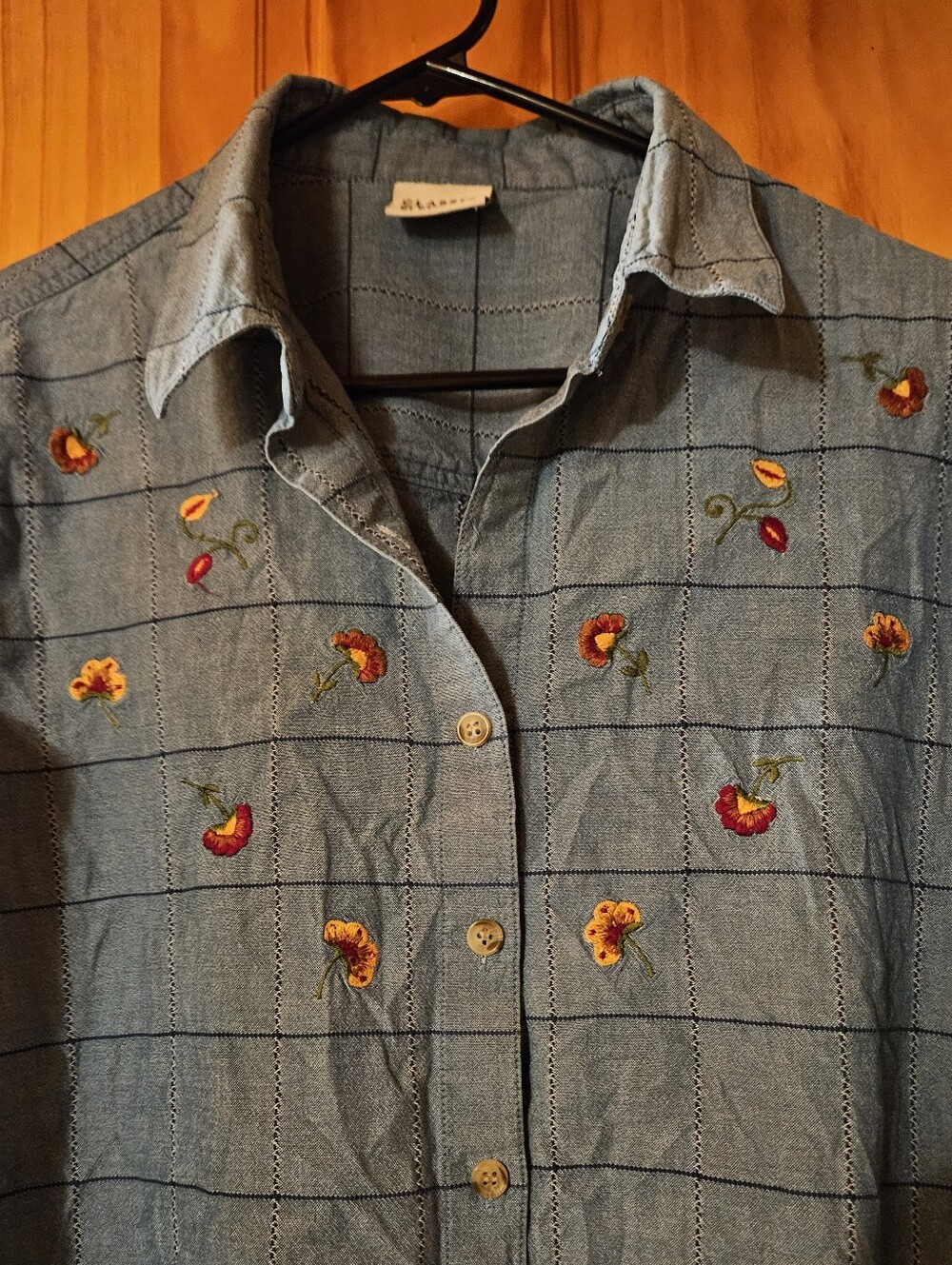 Autumn Floral Embroidery Button-Down Shirt